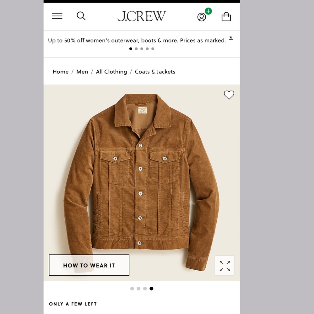 JCREW Trucker jacket in stretch corduroy